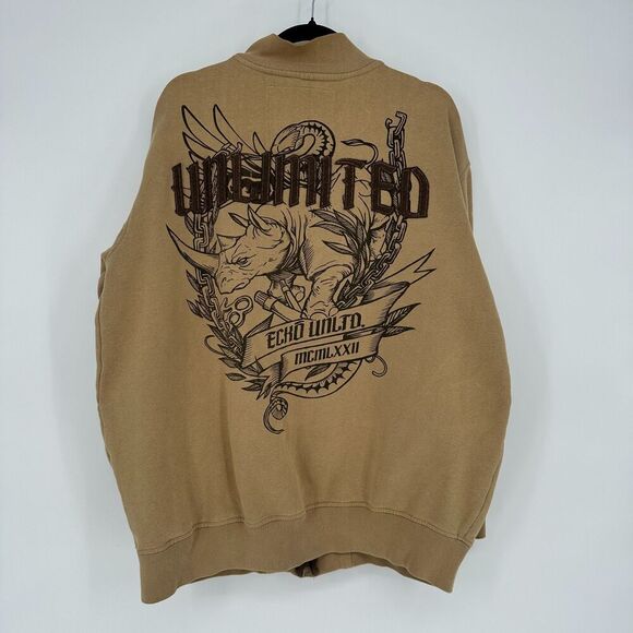 Vintage Ecko Unltd Mens Full Zip Jacket XL Tan Y2K Grafitti Grunge Rhino Baggy - Picture 12 of 12